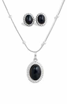 SAVVY CIE JEWELS Boxed Onyx Stud Earrings & Pendant Necklace Set
