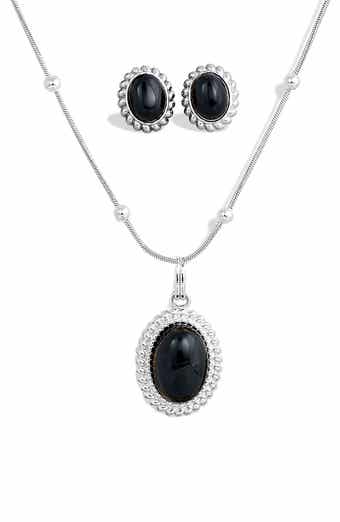SAVVY CIE JEWELS Boxed Onyx Stud Earrings & Pendant Necklace Set