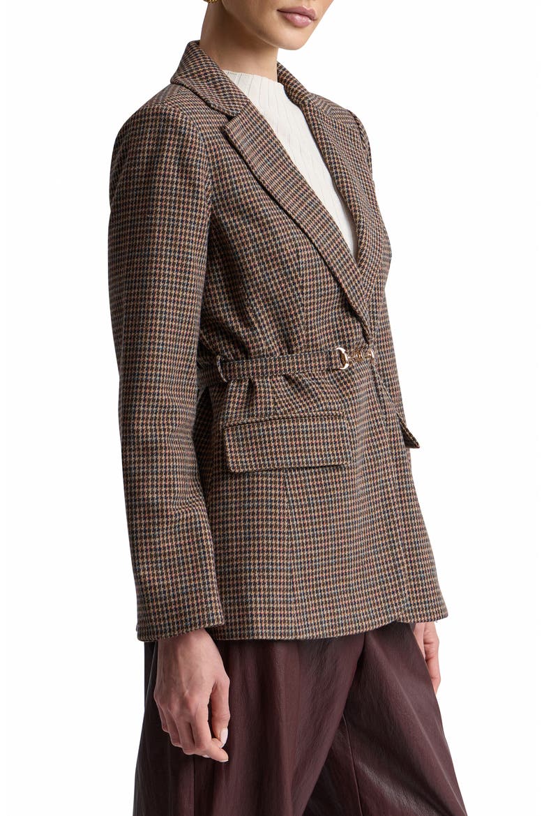 Belted Houndstooth Blazer, Alternate, color, BROWN MULTI