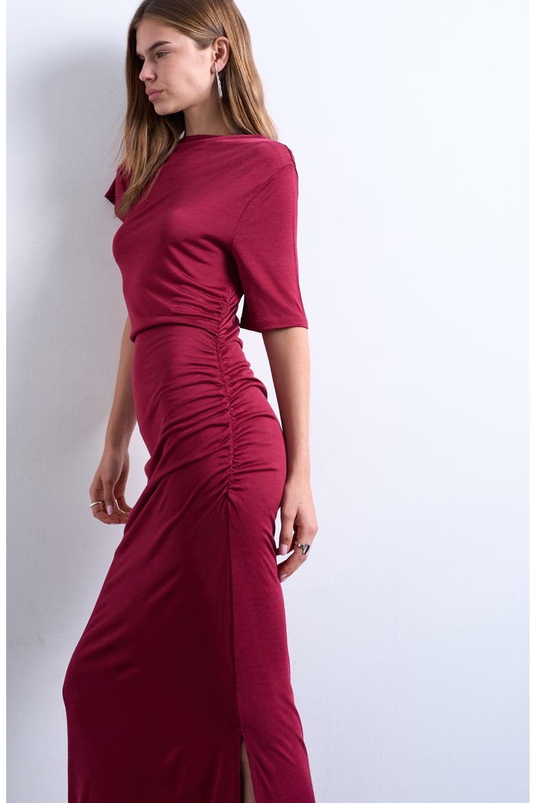 Asymmetric Slinky Maxi Dress, Alternate, color, RED
