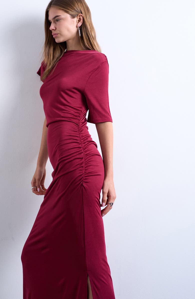 Topshop Asymmetric Slinky Maxi Dress, Alternate, color, Red