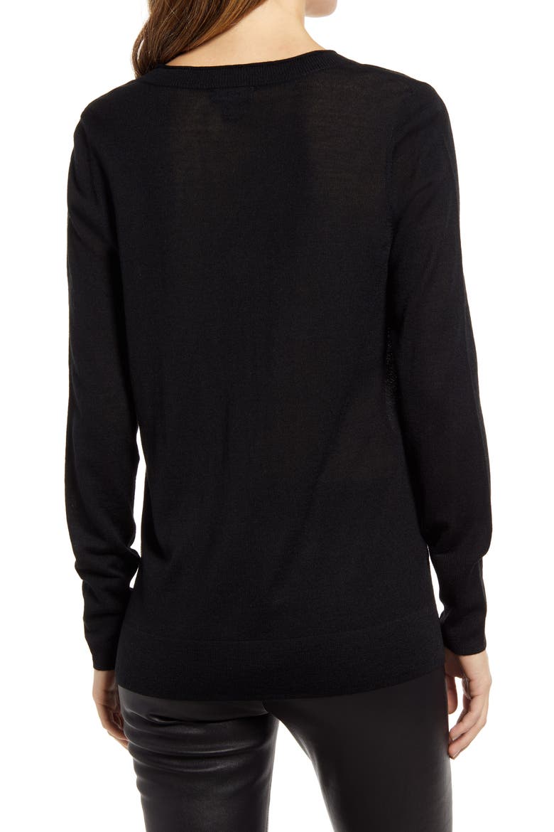 V-Neck Merino Wool Blend Sweater, Alternate, color, BLACK