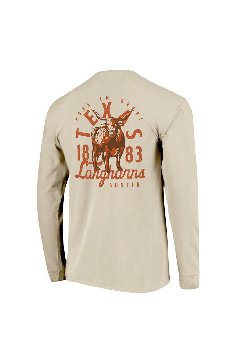 Men's Natural Texas Longhorns Comfort Colors Mascot Overlay Long Sleeve T-Shirt, Alternate, color, Natural