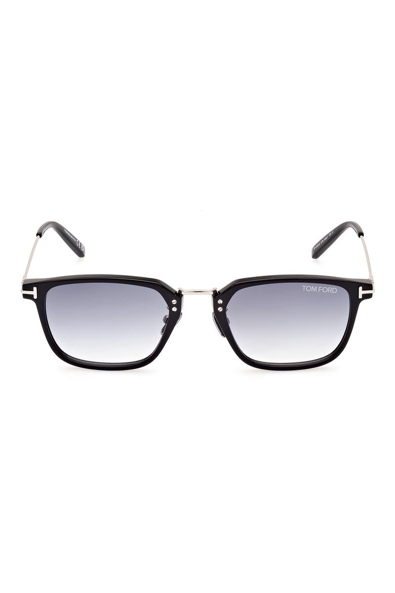 52mm Rectangular Sunglasses, Main, color, SHINY BLACK / GRADIENT SMOKE