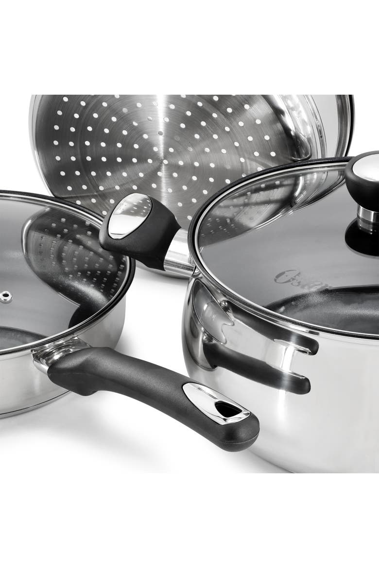 Baldwyn 10 Piece Stainless Steel Belly-Shaped Nonstick Cookware and Utensil Set, Alternate, color, Silver