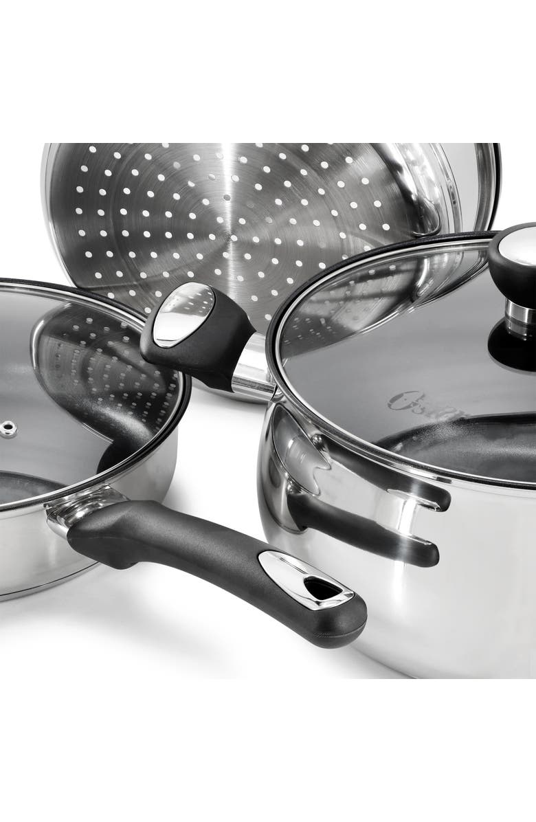 OSTER Baldwyn 10 Piece Stainless Steel Belly-Shaped Nonstick Cookware and Utensil Set, Alternate, color, Silver