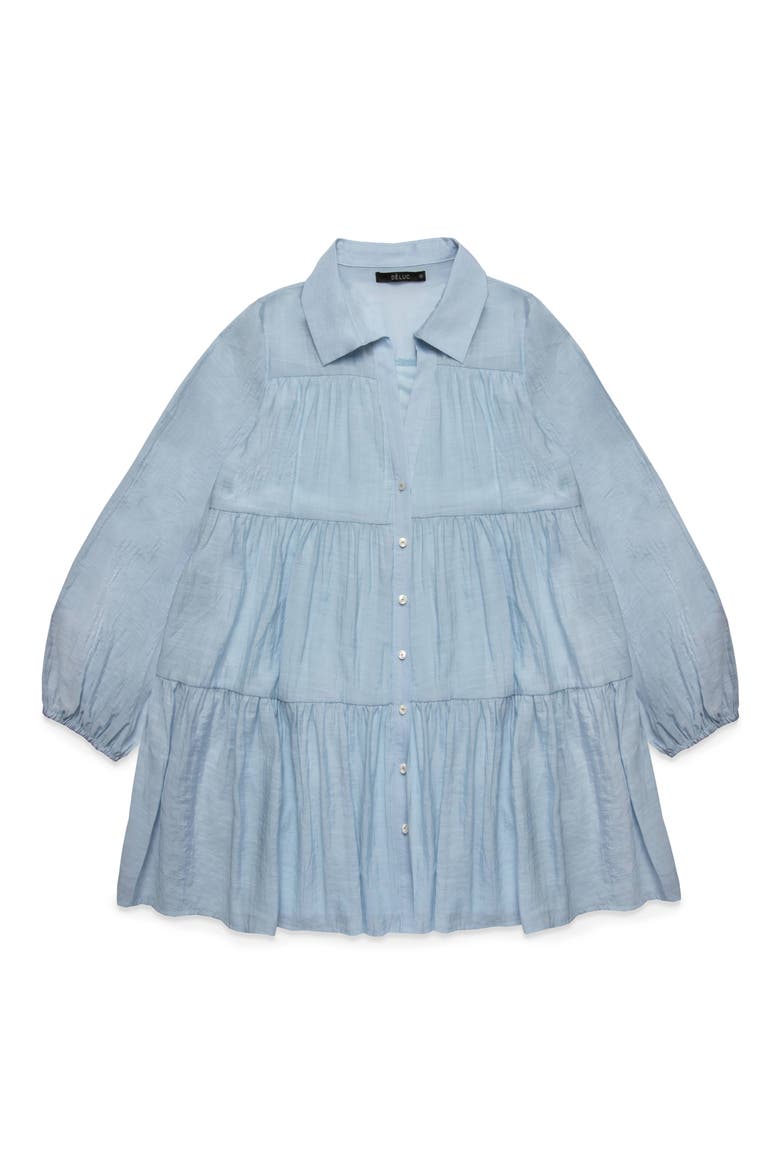 Gomera Tiered Button-Up Babydoll Minidress, Alternate, color, LIGHT BLUE
