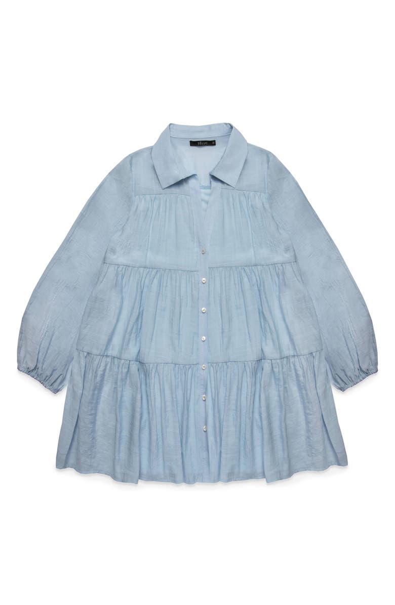 DELUC Gomera Tiered Button-Up Babydoll Minidress, Alternate, color, Light Blue