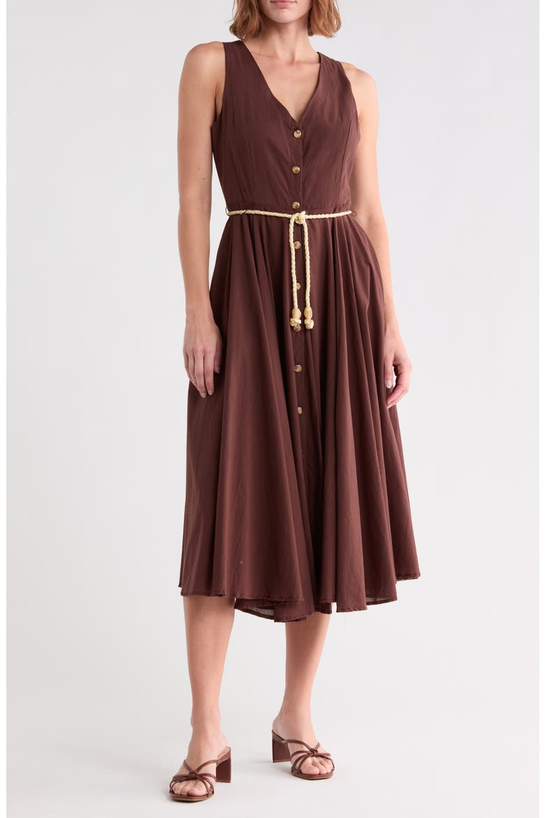 V-Neck Rope Belt Dress, Main, color, CHICORY COFFEE