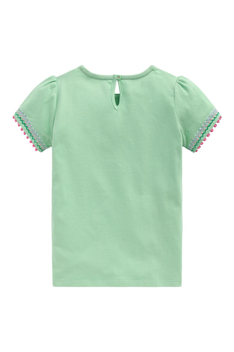 Kids' Embroidered Pom Trim Puff Sleeve Cotton T-Shirt, Alternate, color, PISTACHIO GREEN