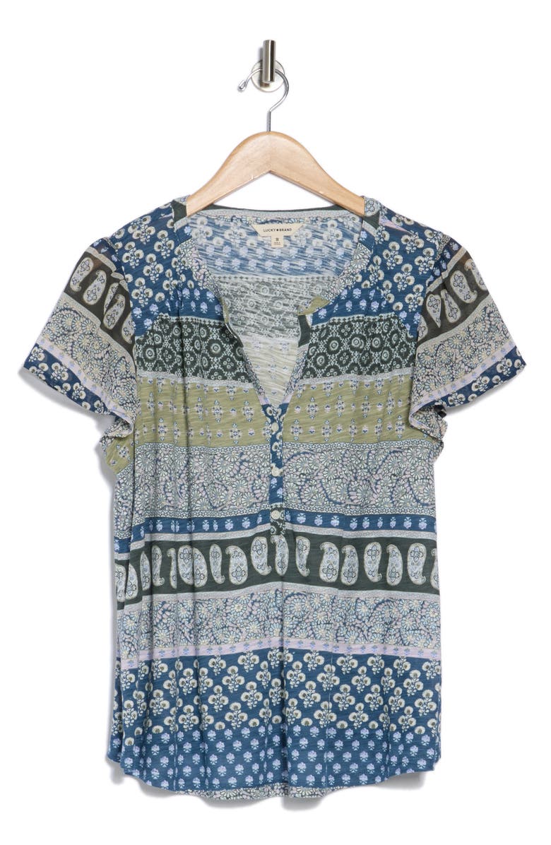 Lucky Brand Flutter Sleeve Top, Alternate, color, Green Multi