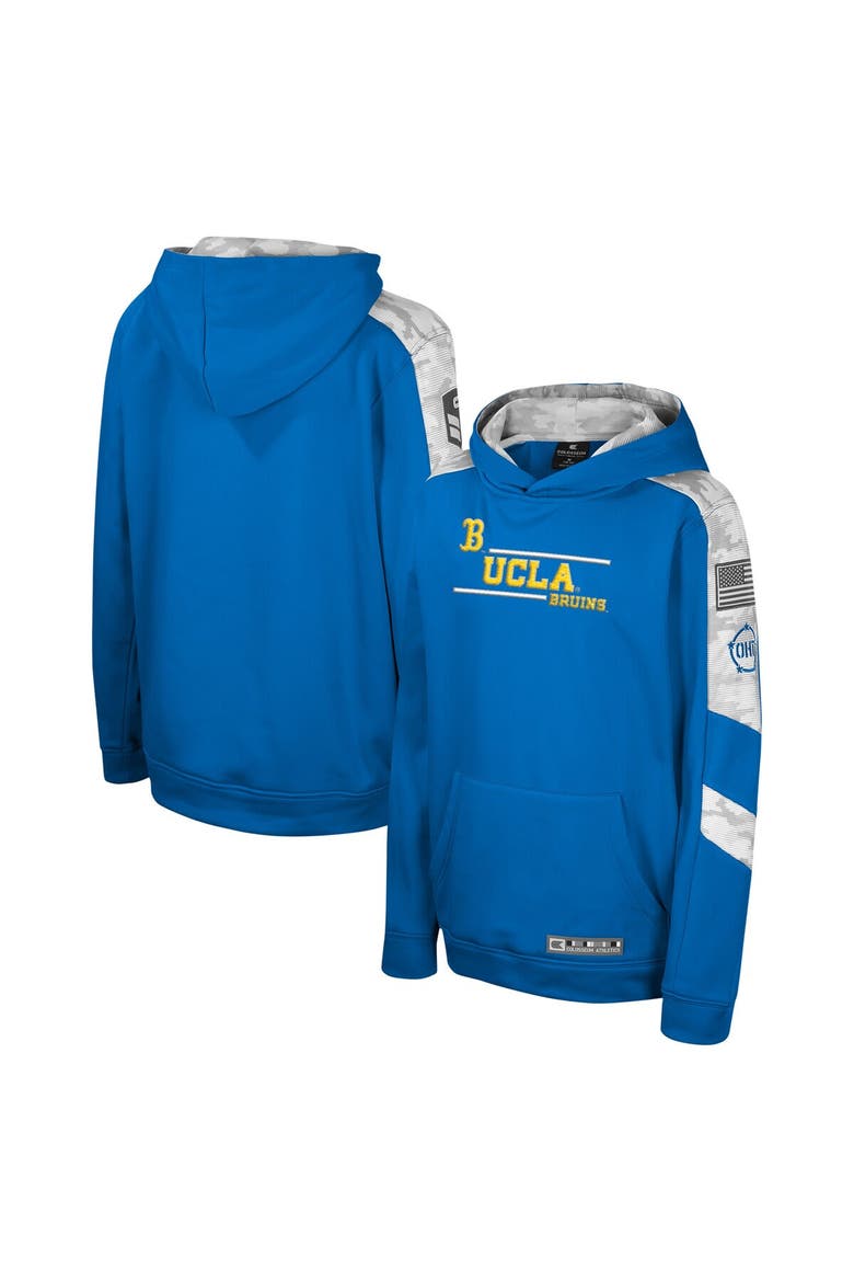 Youth Colosseum Blue UCLA Bruins OHT Military Appreciation Cyclone Digital Camo Pullover Hoodie, Main, color, Blue