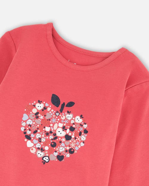 Deux Par Deux Organic Cotton T-shirt With Mini Apples In Red