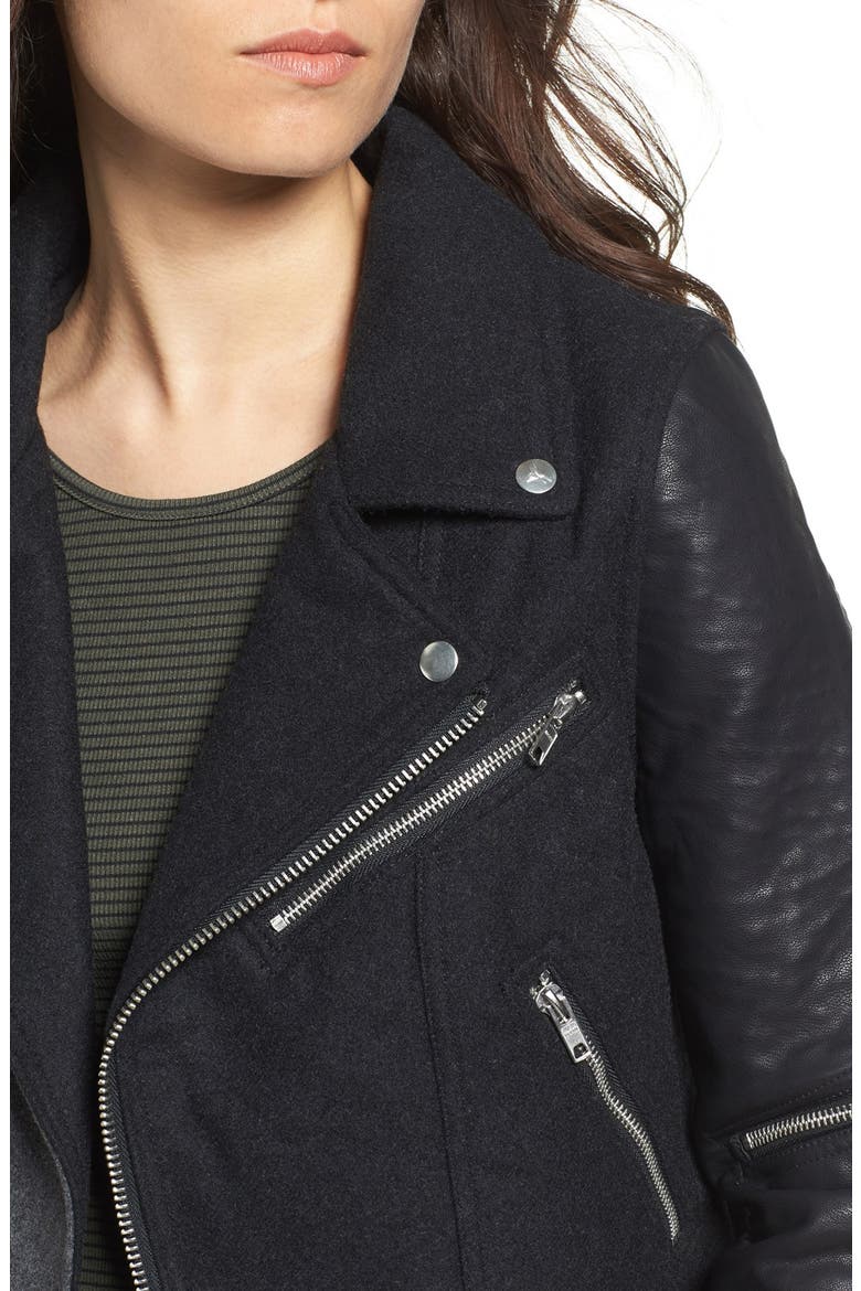 Mixed Media Moto Jacket, Alternate, color, BLACK