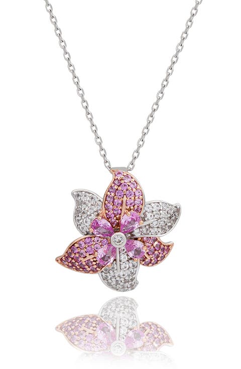 Pink & White Sapphire Flower Pendant Necklace