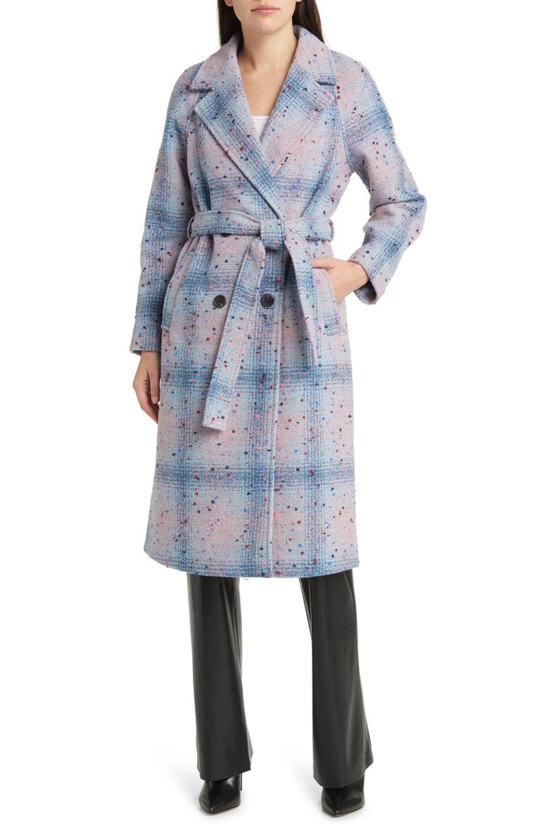 Donegal Tweed Double Breasted Wrap Coat, Main, color, BLUE MULTI
