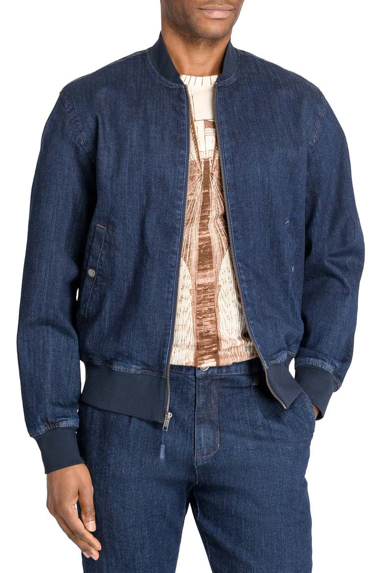 Slim Fit Brooklyn Bridge Bomber Jacket, Main, color, NAVY