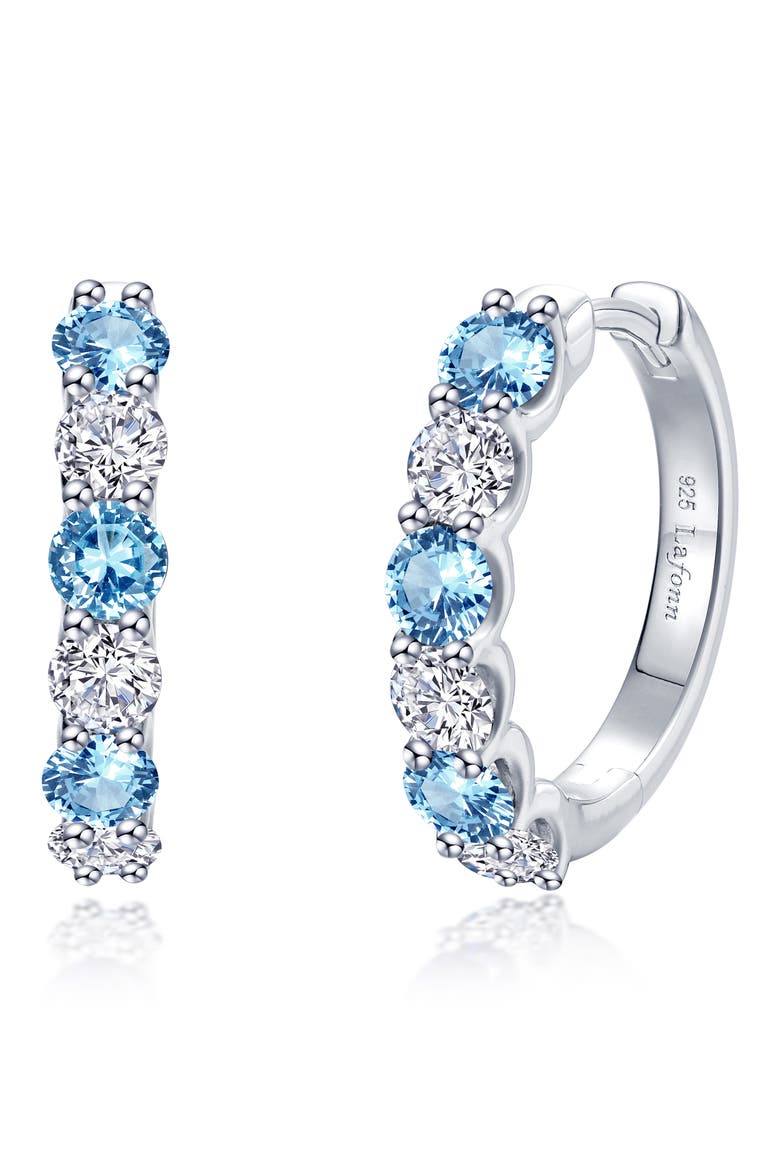 Josie Simulated Blue Topaz & Simulated Diamond Hoop Earrings, Main, color, LIGHT BLUE
