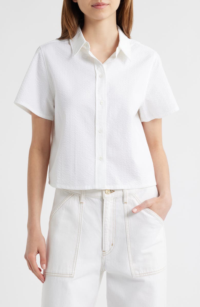 FRAME Cotton Seersucker Camp Shirt, Main, color, White