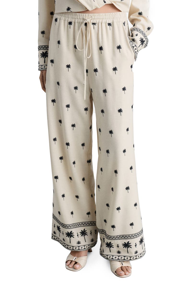 Palm Tree Embroidered Drawstring Pants, Main, color, BEIGE