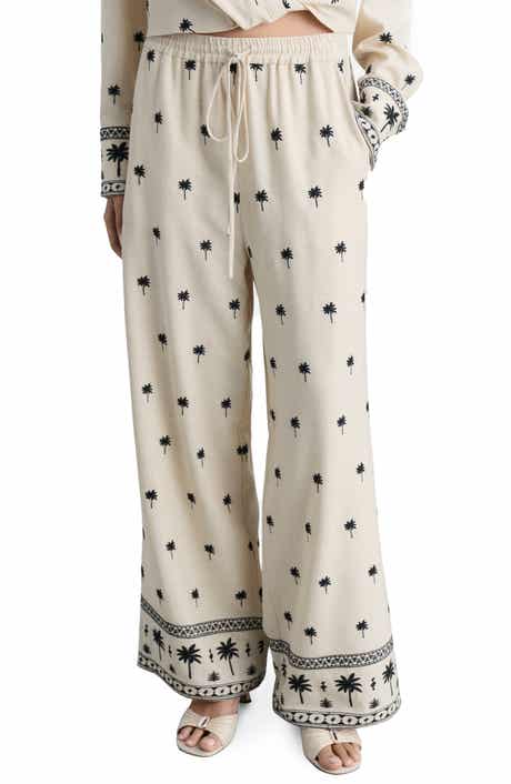 Palm Tree Embroidered Drawstring Pants