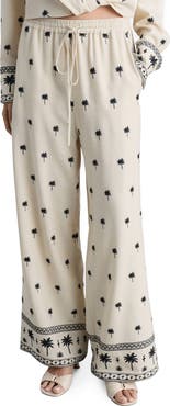 MANGO Palm Tree Embroidered Drawstring Pants