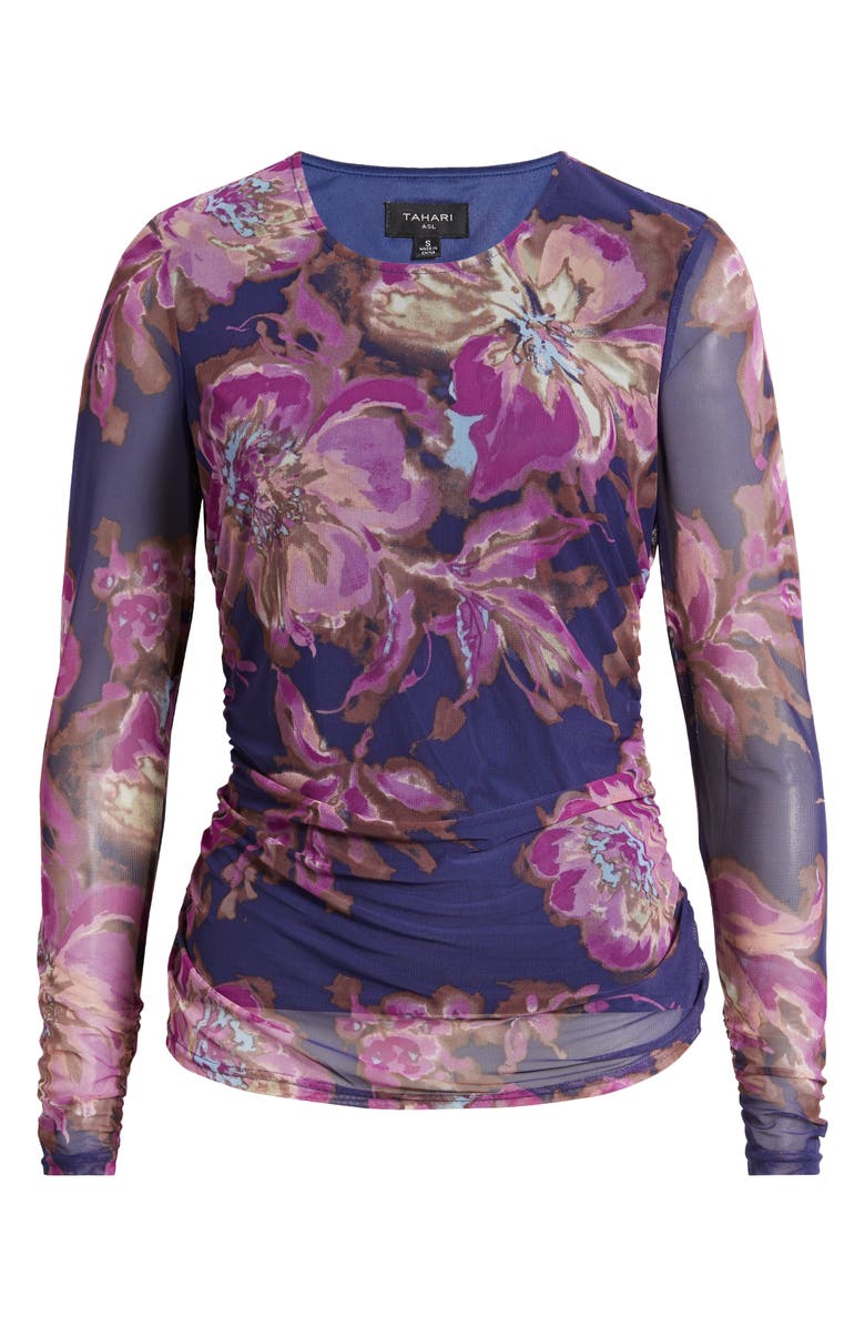 Tahari ASL Floral Ruched Mesh Top, Alternate, color,