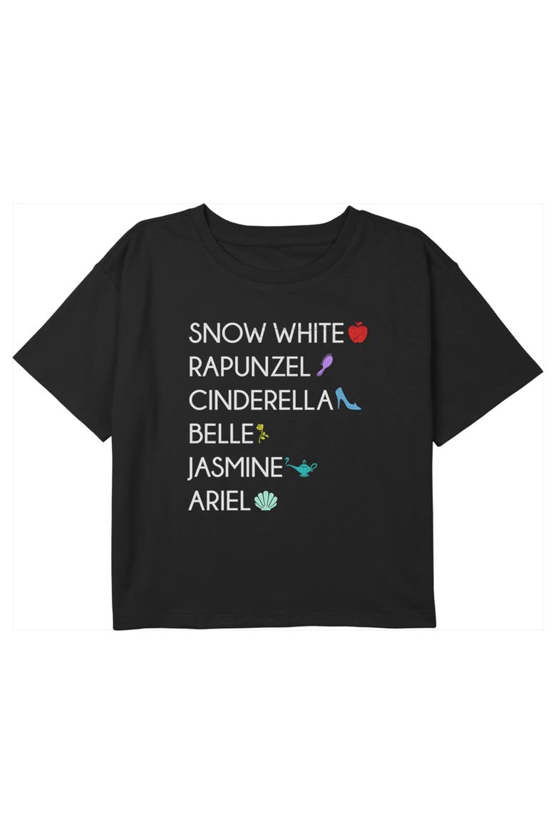 Girls' Princess Icons Graphic Cropped T-Shirt, Main, color, Black