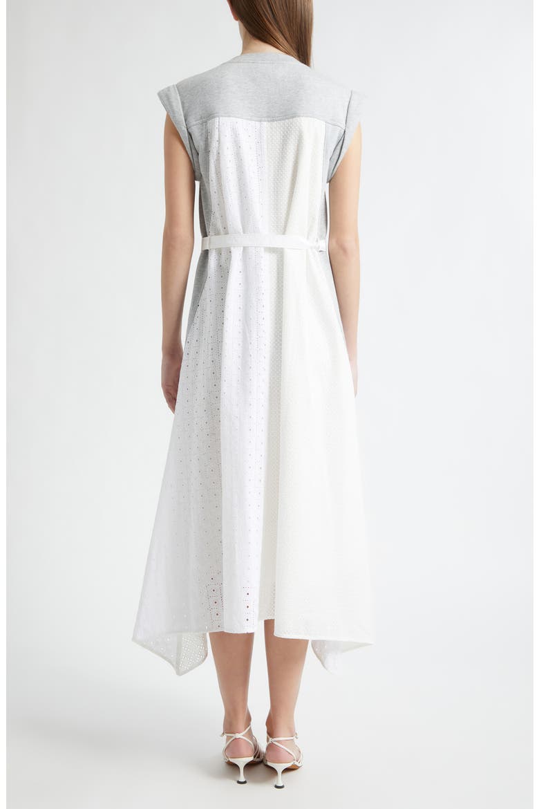 Mixed Media Midi Dress, Alternate, color, LIGHT GREY MELANGE-WHITE
