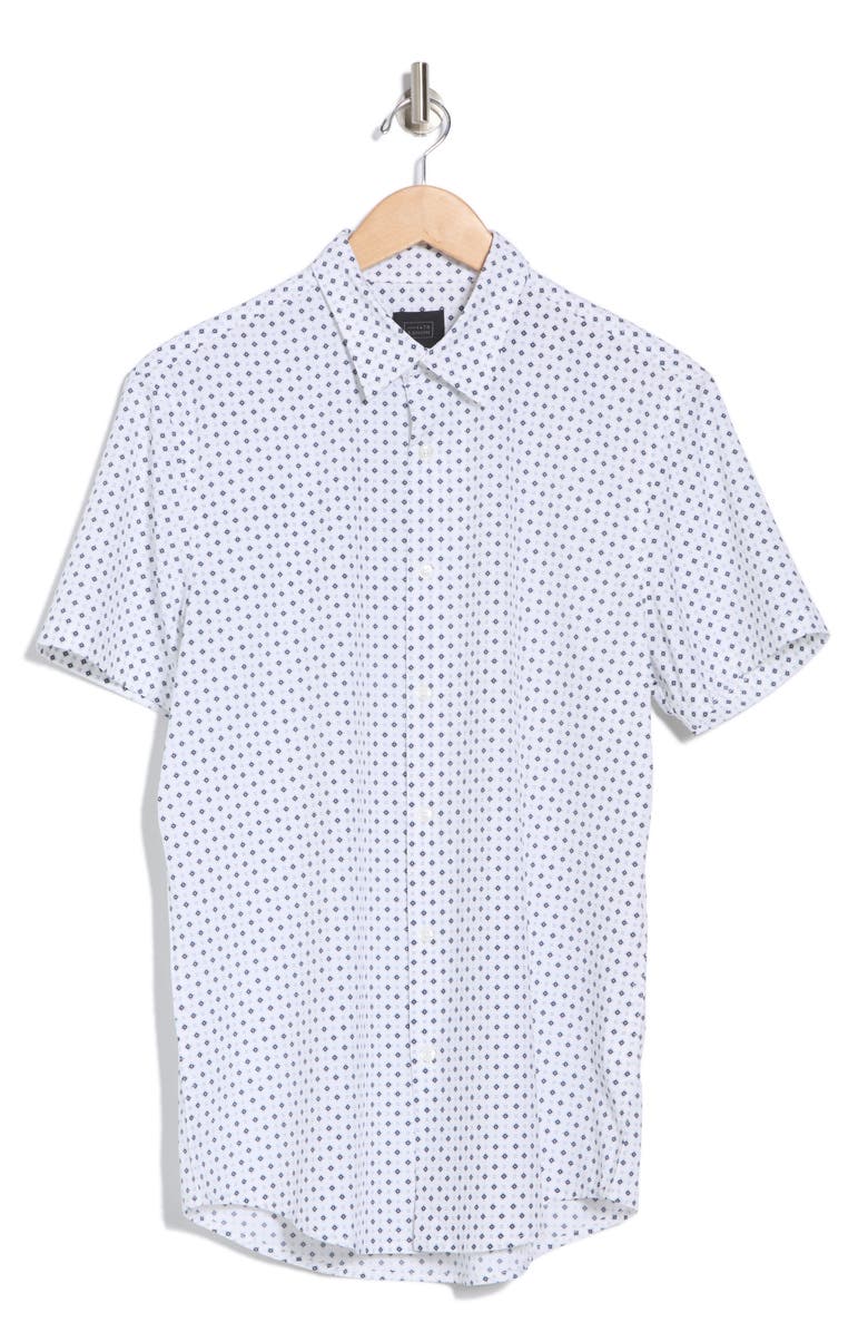 14th & Union Short Sleeve Performance Button-Up Shirt, Alternate, color, White Diamond Foulard