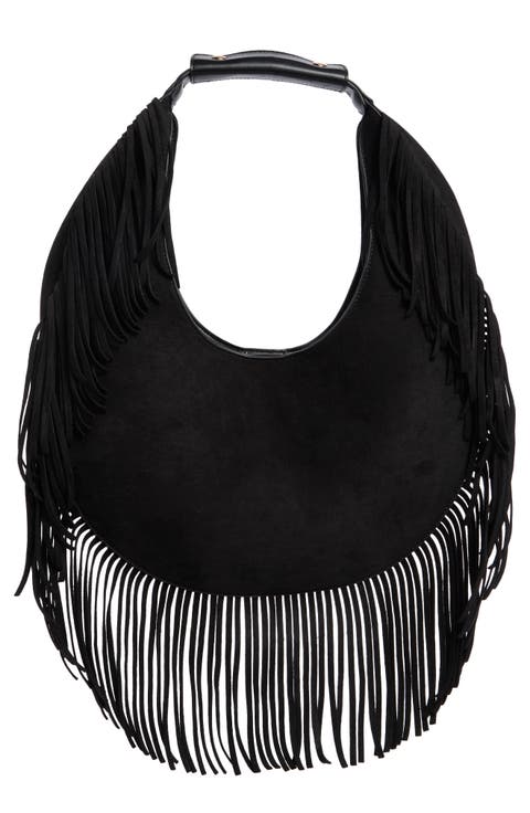 Fringe Faux Suede Hobo Bag