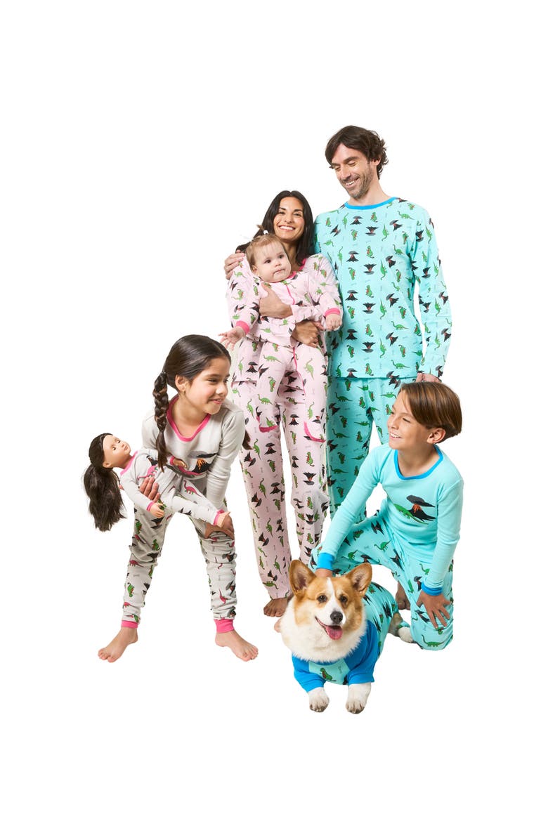 Leveret Kids Footed Printed Cotton Matching Family Pajamas, Animal Kingdom Prints, Alternate, color, Dinosaur