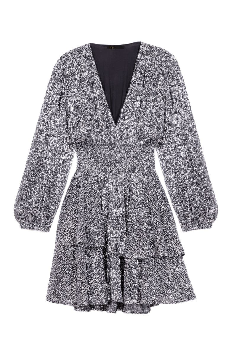 maje Short ruffled sequinned dress, Alternate, color, 