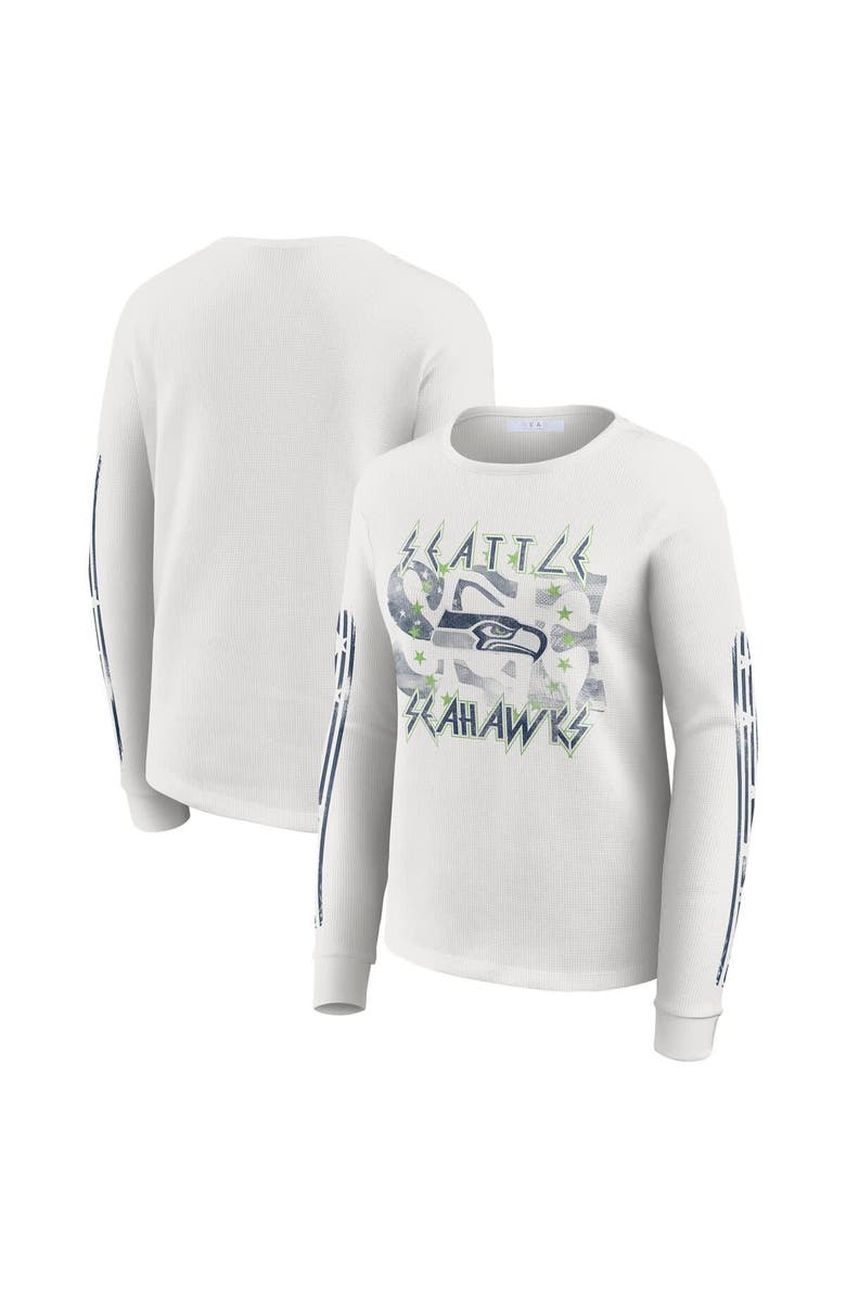 WEAR by Erin Andrews Women's WEAR by Erin Andrews White Seattle Seahawks Graphic Waffle Long-Sleeve T-Shirt, Main, color, White