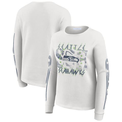Women's WEAR by Erin Andrews  White Seattle Seahawks Graphic Waffle Long-Sleeve T-Shirt