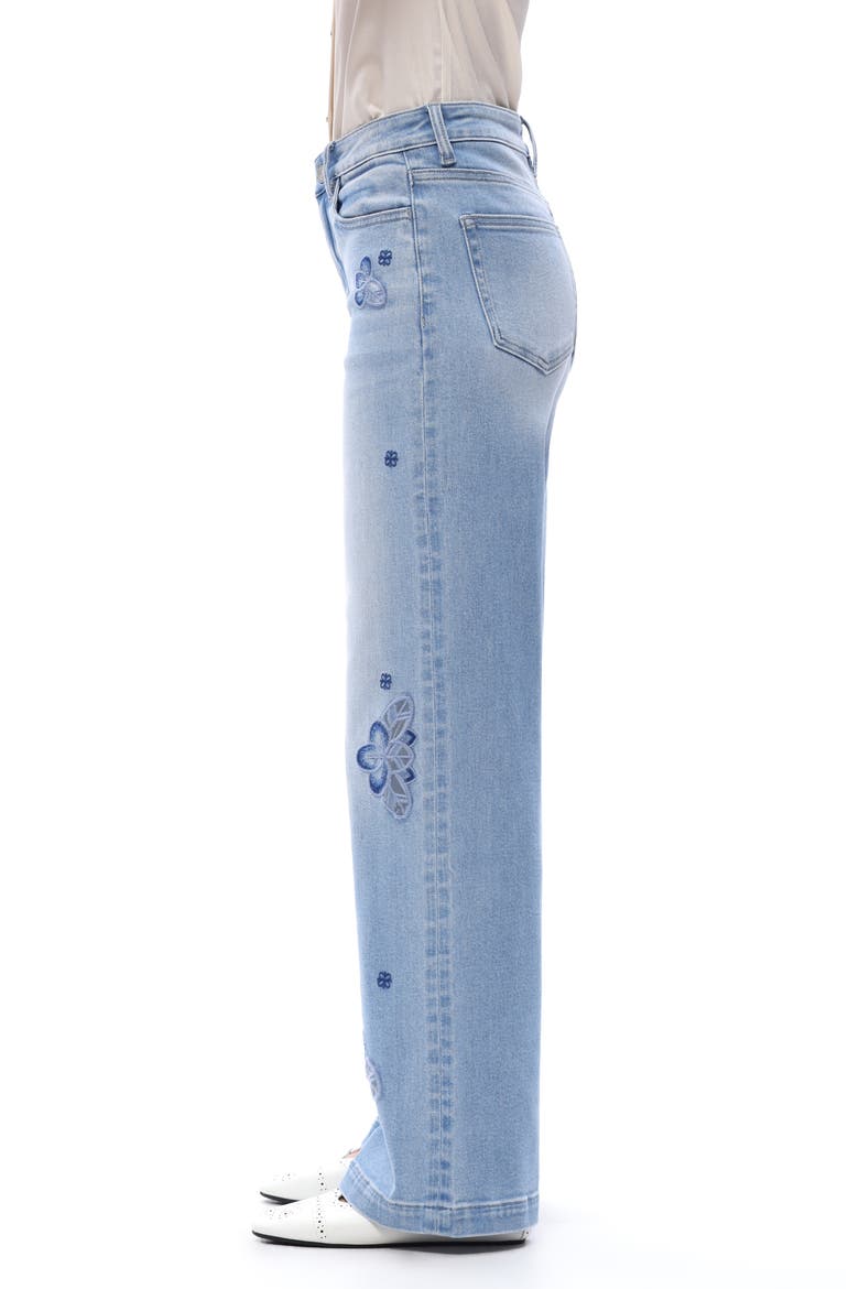 Floral Embroidered Mid Rise Wide Leg Jeans, Alternate, color, LIGHT BLUE