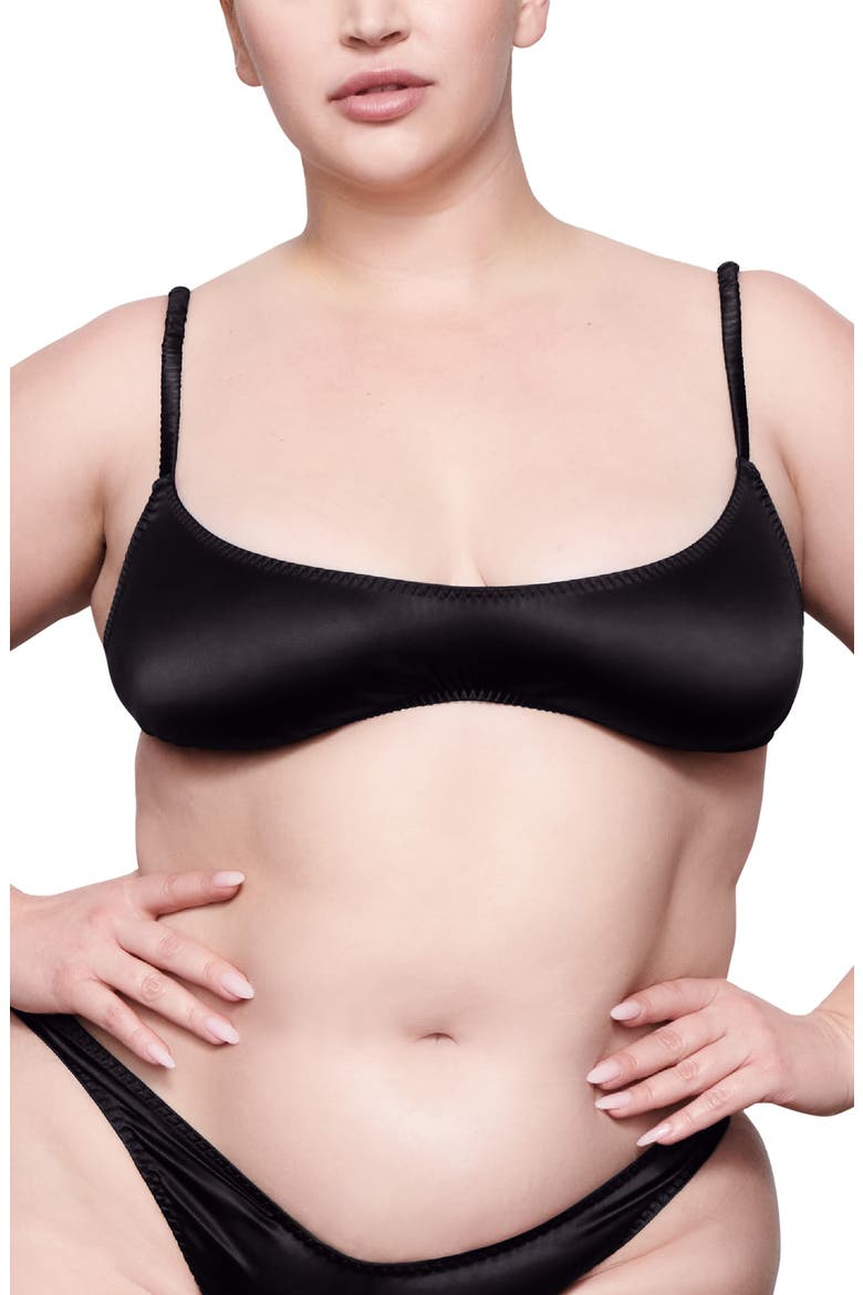 Shine Scrunchie Scoop Satin Bra, Alternate, color, ONYX