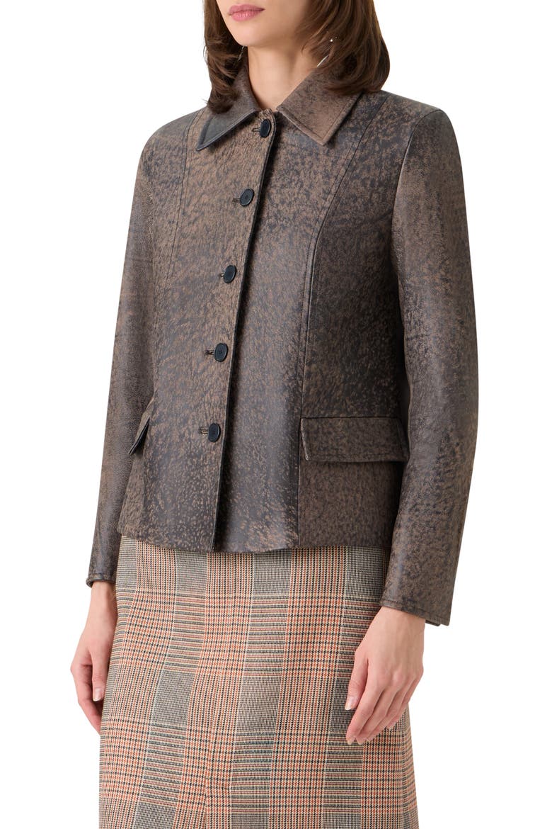 Relaxed Fit Waxed Leather Jacket, Alternate, color, BARK