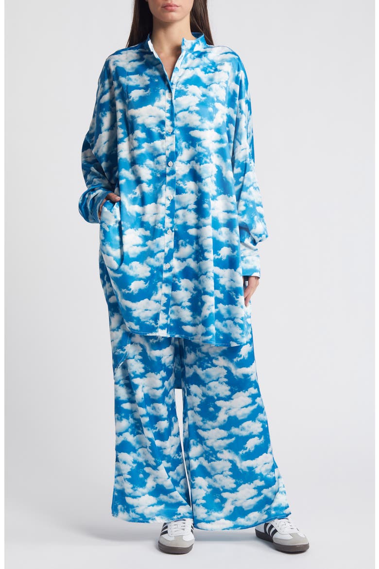Secret Sky Society Oversize Satin Button-Up Shirt & Pants Set, Main, color, SECRET SKY SOCIETY