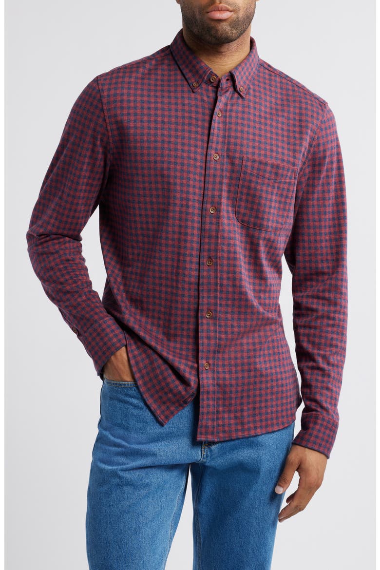 Coastline Knit Button-Down Shirt, Main, color, NAVY RED GINGHAM