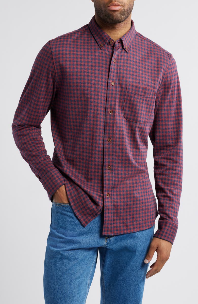 Faherty Coastline Knit Button-Down Shirt, Main, color, Navy Red Gingham