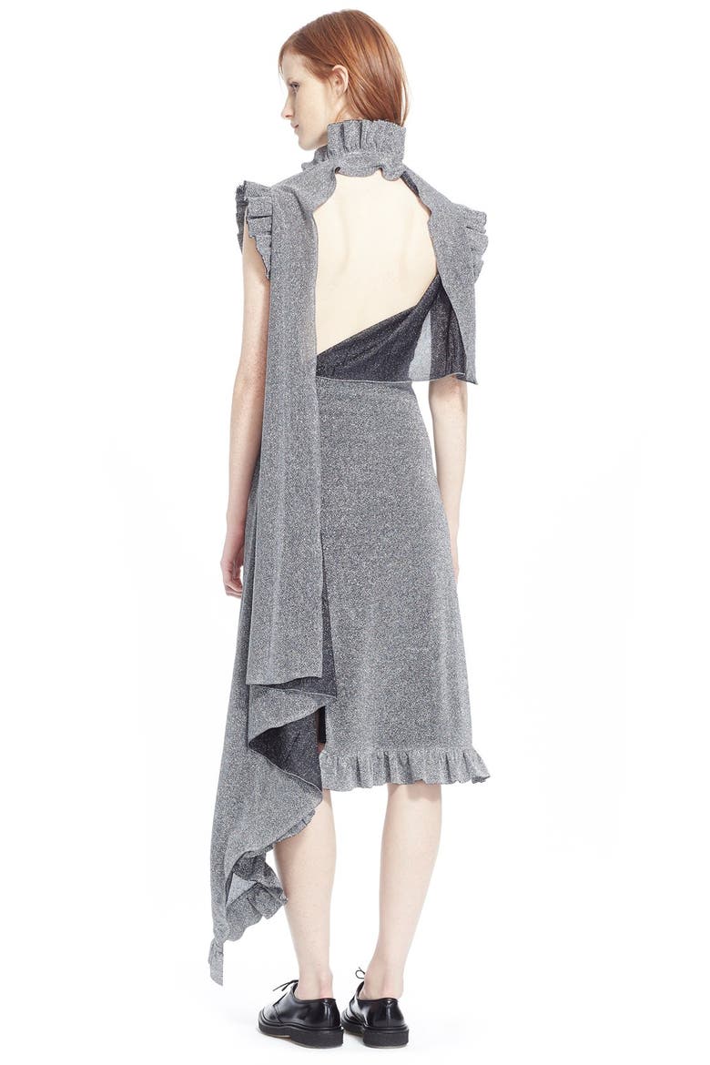 Metallic Ruffle Midi Dress, Alternate, color, SILVER