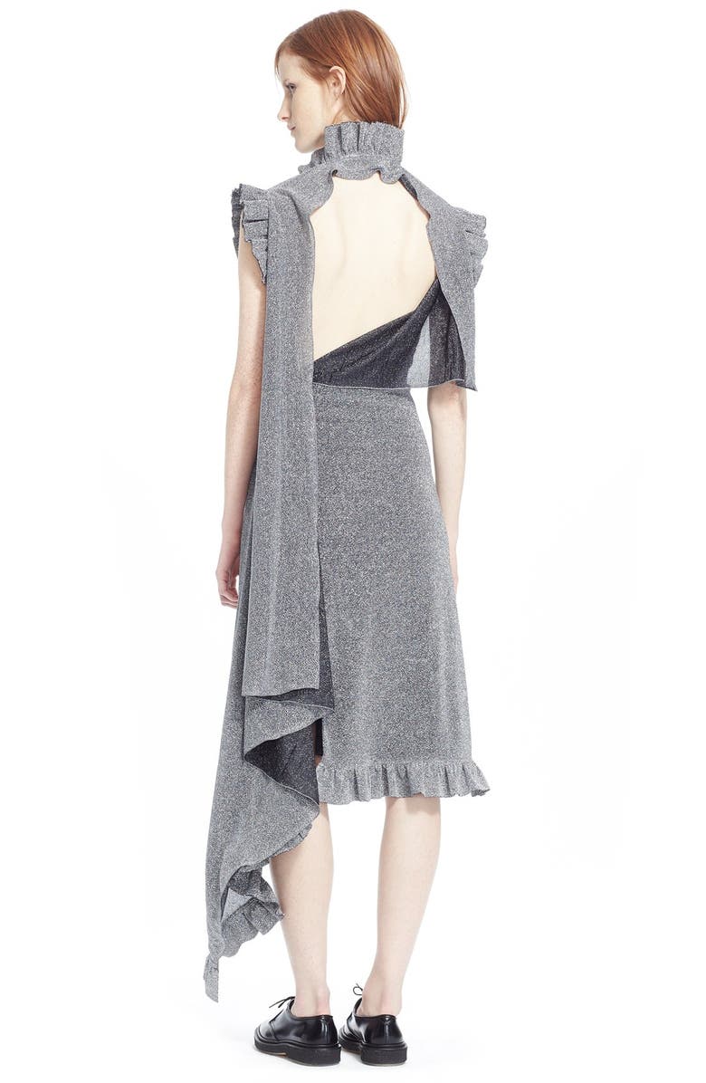 VETEMENTS Metallic Ruffle Midi Dress, Alternate, color, 