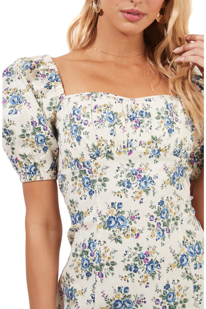 Puff Sleeve Stretch Cotton Minidress, Alternate, color, WHITE BLUE FLORAL