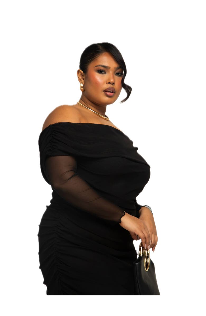 FASHION-SZN CURVE Plus Size Bardot Ruched Midaxi Dress, Alternate, color, Black