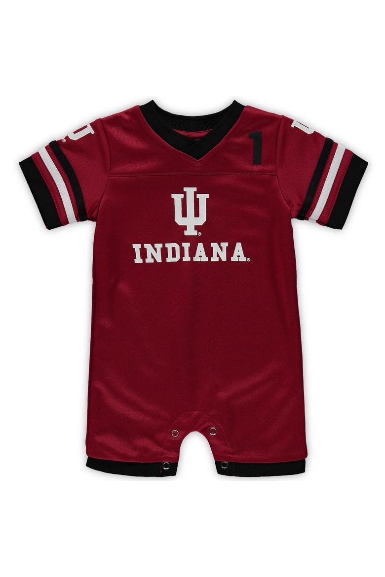 Newborn & Infant Colosseum Crimson Indiana Hoosiers Bumpo Football Logo Romper, Main, color, Crimson