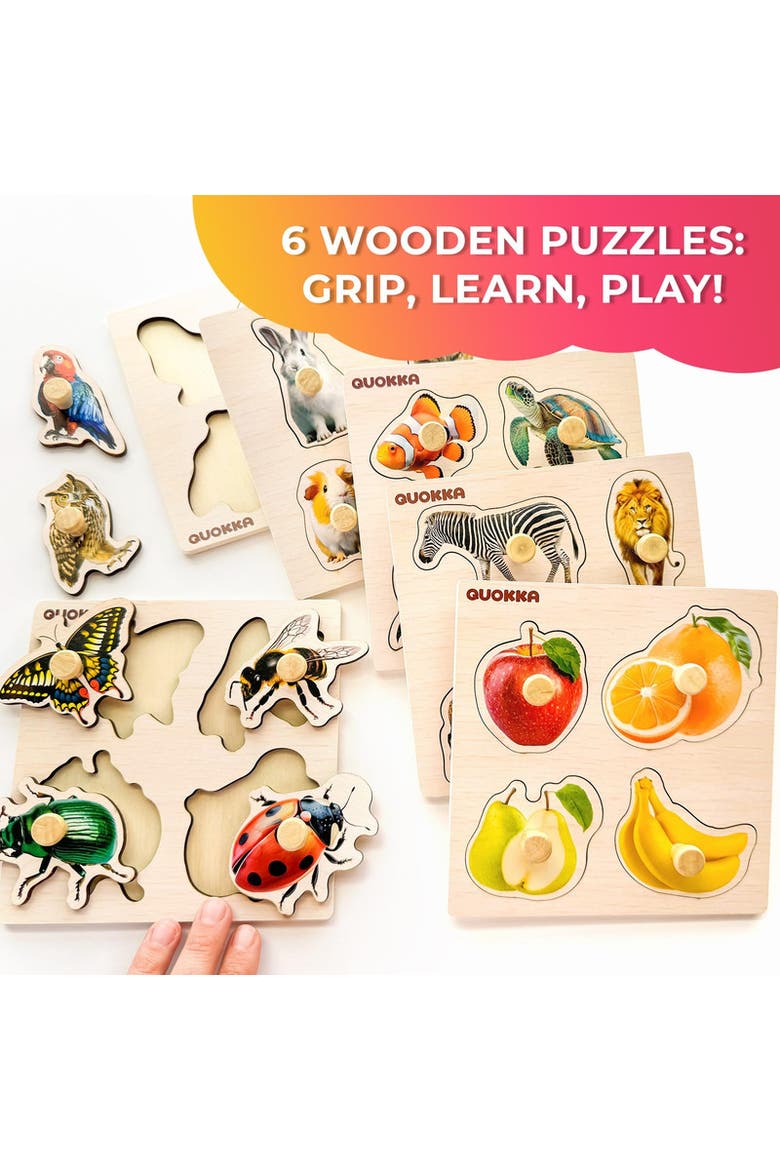 Wooden Jigsaw Puzzle Set for Toddlers, Alternate, color, Fruits and Animals
