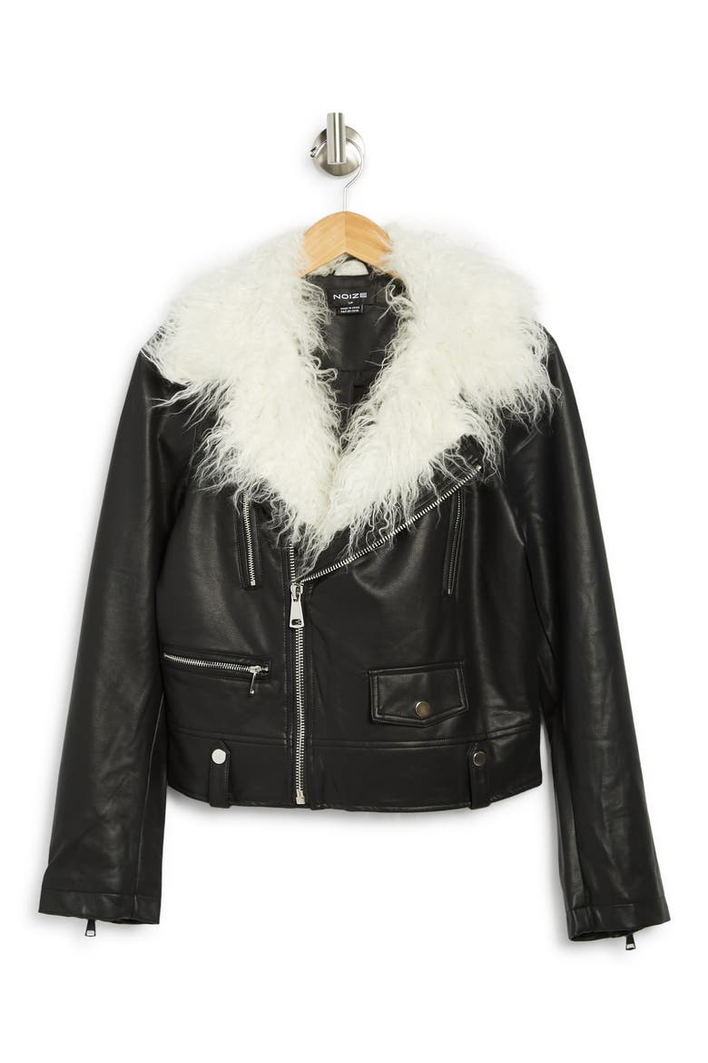 Suren Faux Shag Fur & Leather Jacket, Alternate, color, BLACK