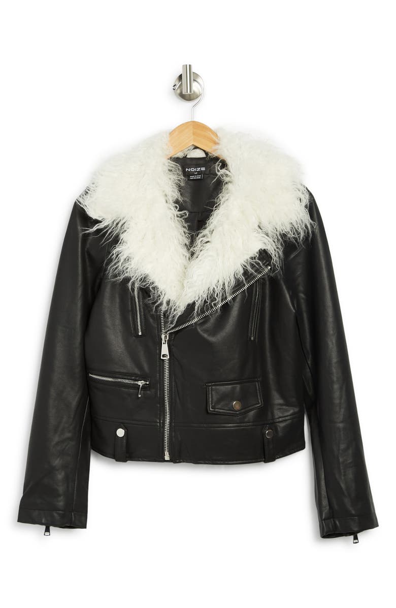 Noize Suren Faux Shag Fur & Leather Jacket, Alternate, color, Black