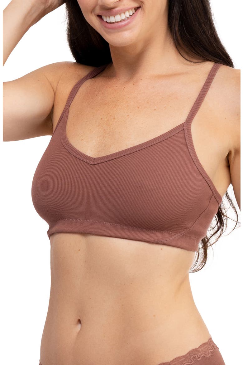 Ribbed Stretch Cotton Racerback Bralette, Main, color, TOFFEE
